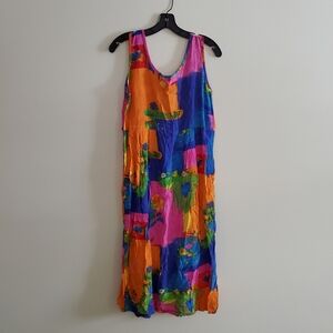 VTG Jams World Midi Summer Dress Vibrant Abstract Colourful Size Small